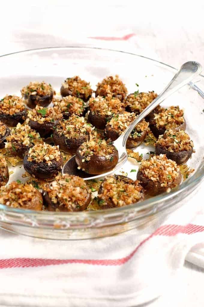 Vegetarian Garlic Stuffed Mushrooms fresh out of the oven, ready to be served