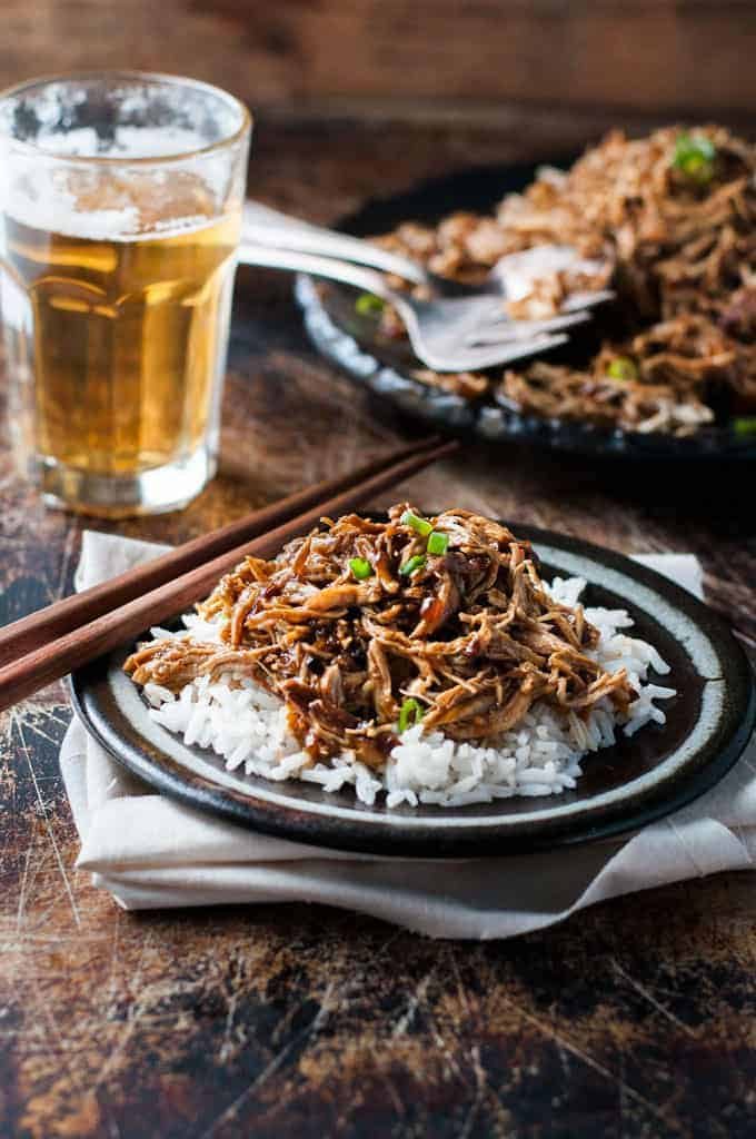 Sweet Soy Shredded Chicken - 5 minutes prep, make this in the slow cooker, stove or even a pressure cooker! Tossed in an Asian style sticky sauce.