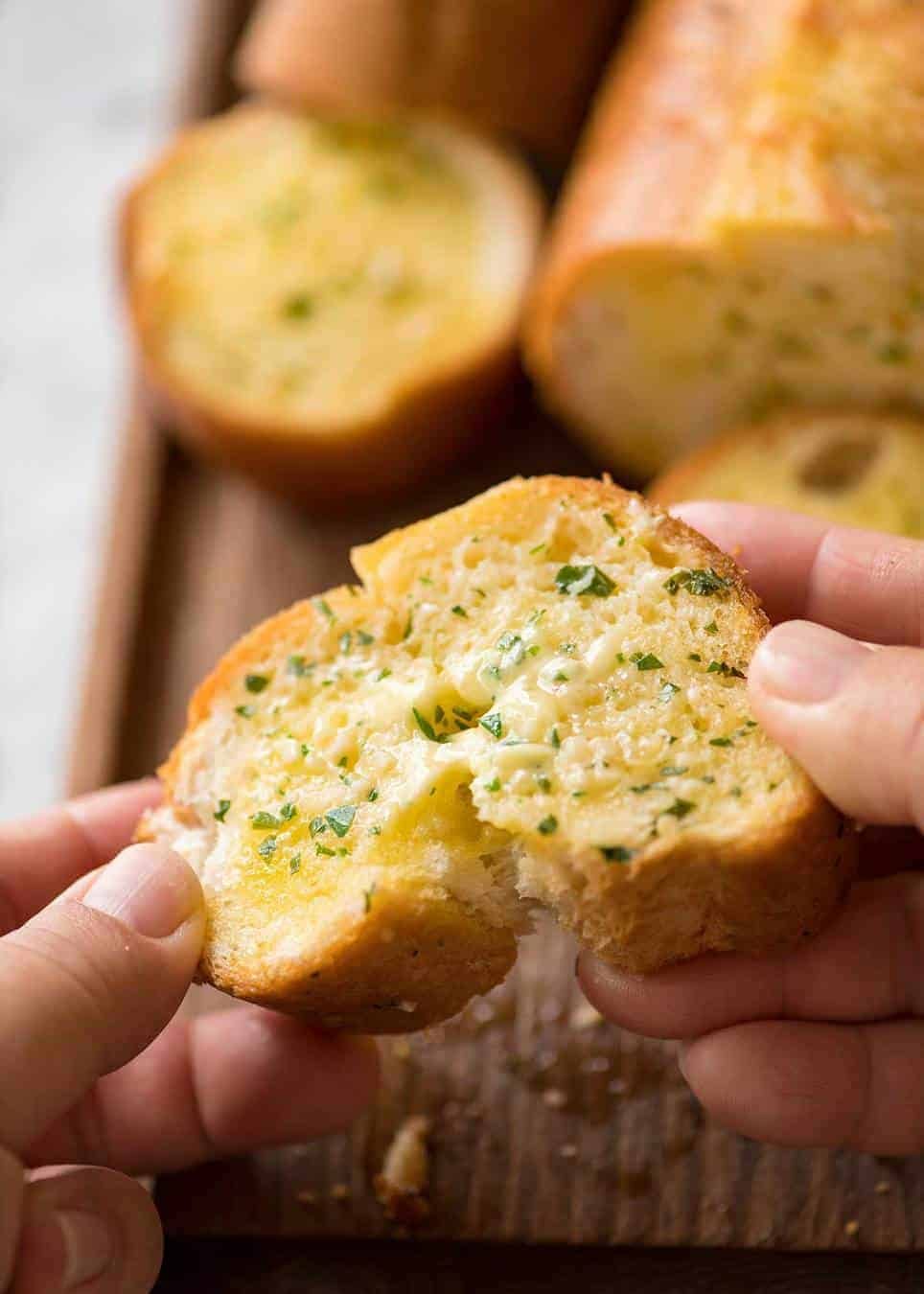 Better than Pizza Hut! For a truly religious Garlic Bread experience, skip the artisan bread and use a basic French stick. And no skimping on butter! www.recipetineats.com