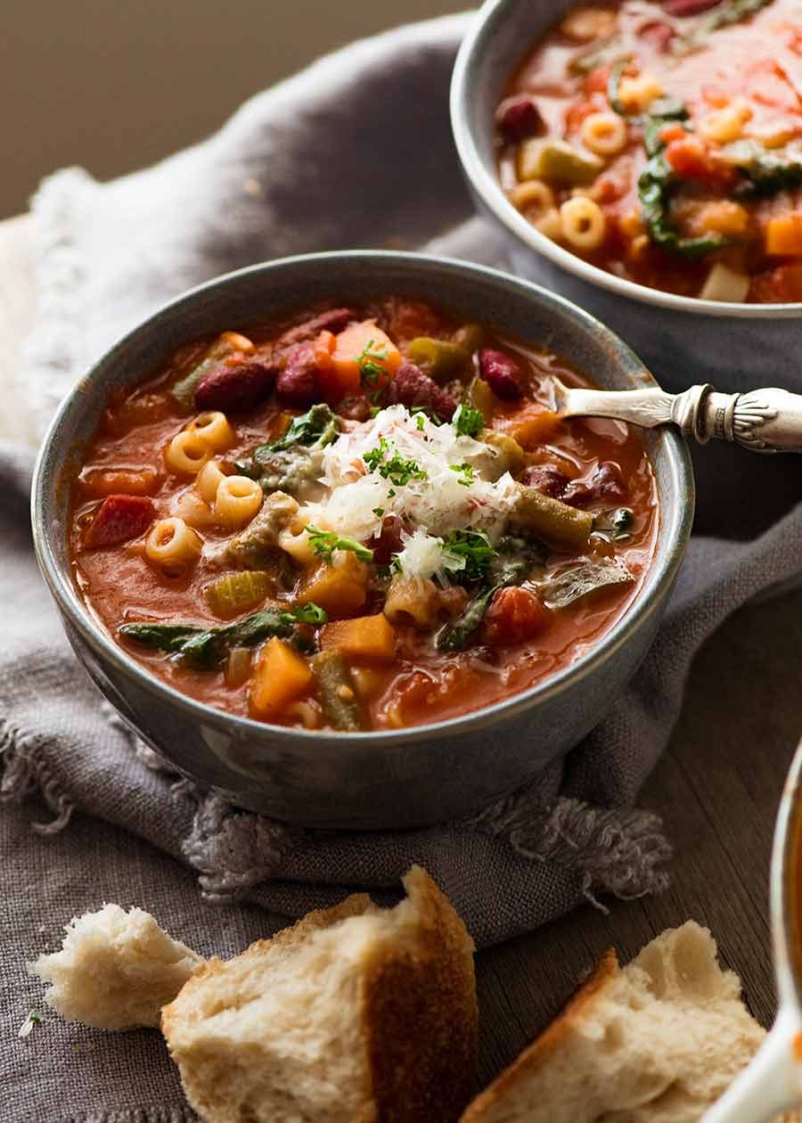 Bowl of Minestrone Soup ready to be eaten