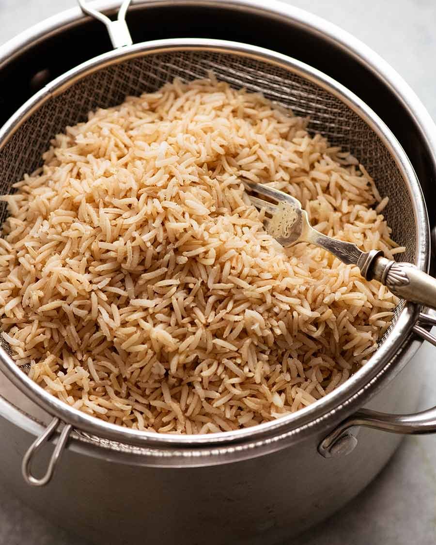 Pot of freshly cooked Brown Rice - Basmati Rice