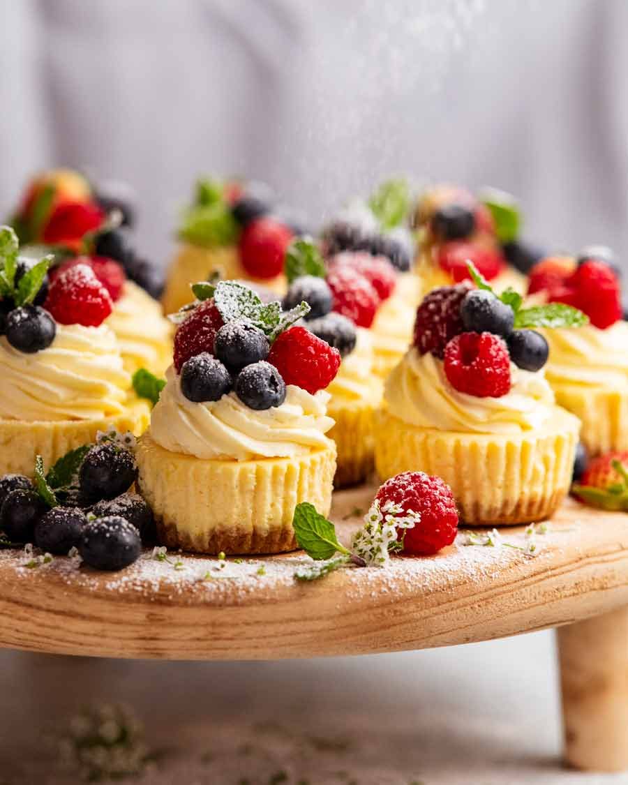 Platter of Mini cheesecakes ready to be served