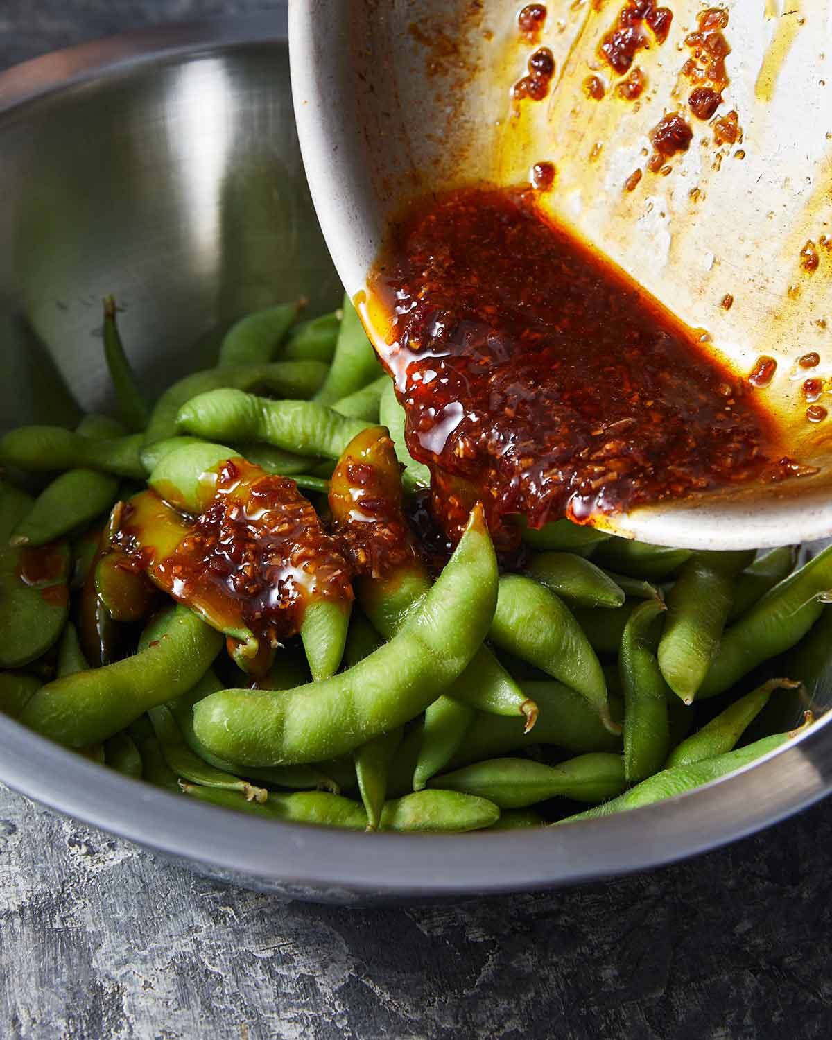 Making Spicy edamame